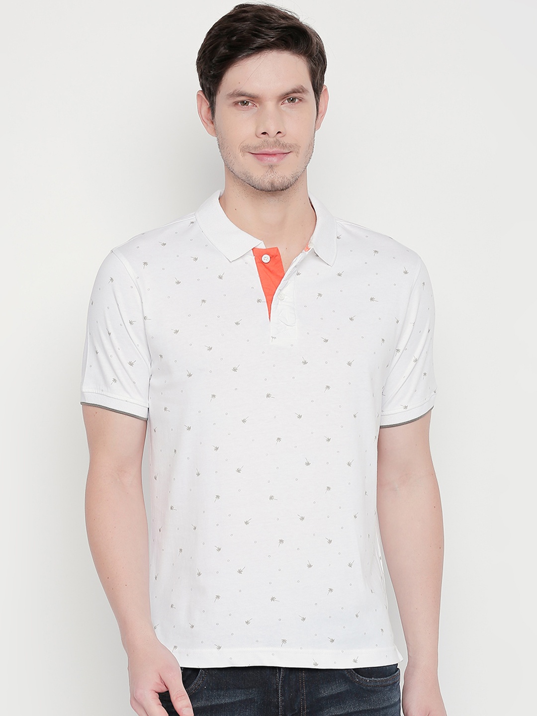 Urban Ranger by pantaloons Men White Printed Polo Collar Pure Cotton T-shirt