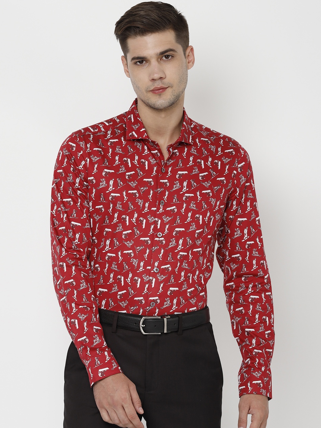 SIMON CARTER LONDON Men Red Regular Fit Printed Formal Shirt