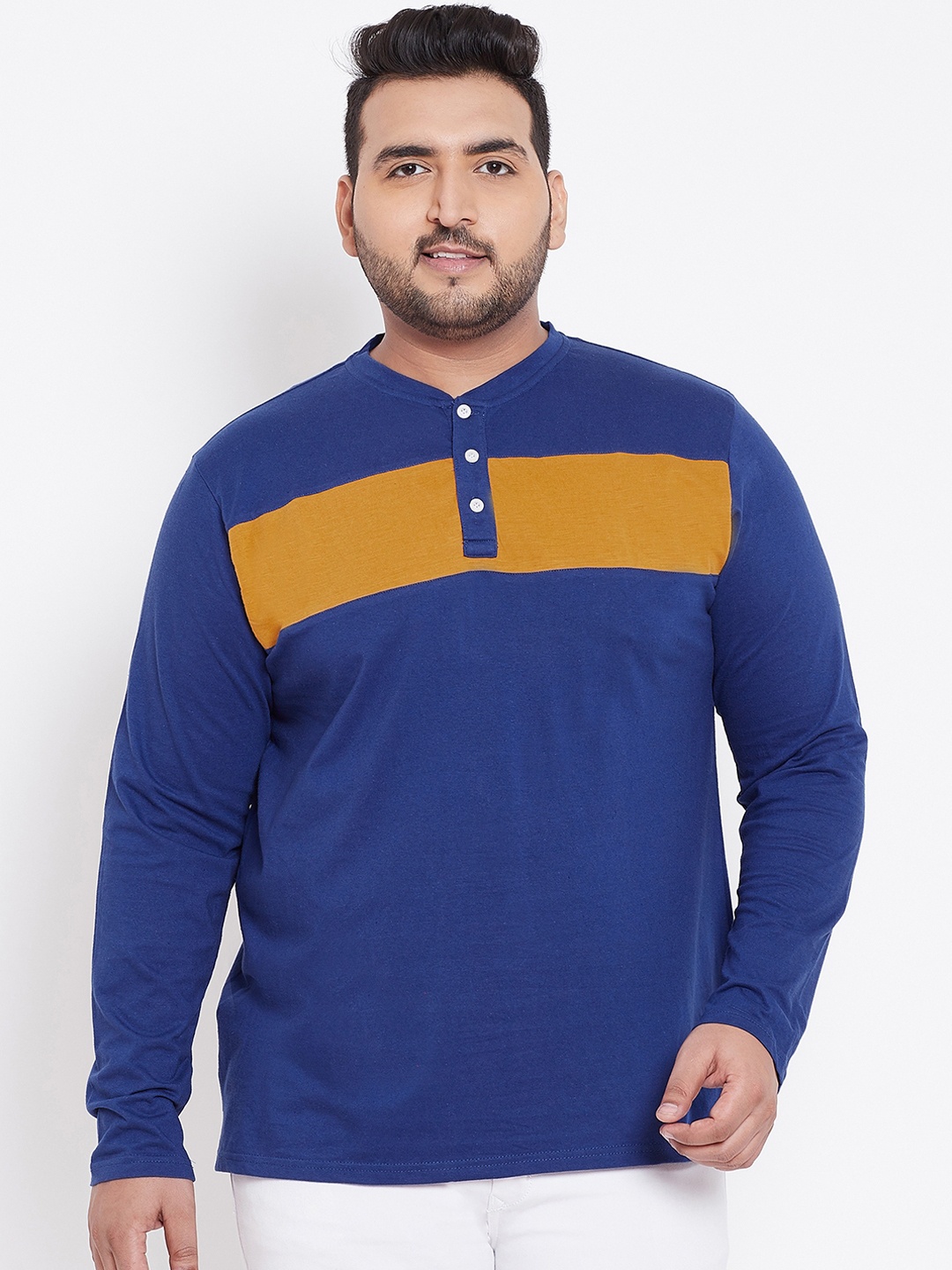 bigbanana Plus Size Men Blue Mustard Yellow Colourblocked Henley Neck Bio Finish Pure Cotton T-shirt
bigbanana Plus Size Men Blue Mustard Yellow Colourblocked Henley Neck Bio Finish Pure Cotton T-shirt