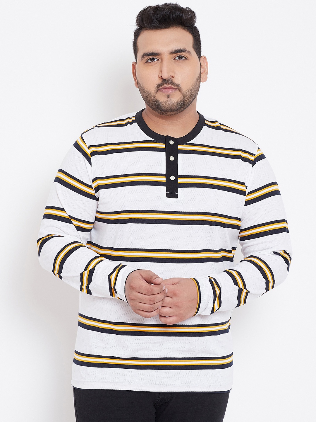 bigbanana Plus Size Men White Blue Striped Henley Neck Bio Finish Pure Cotton T-shirt
bigbanana Plus Size Men White Blue Striped Henley Neck Bio Finish Pure Cotton T-shirt