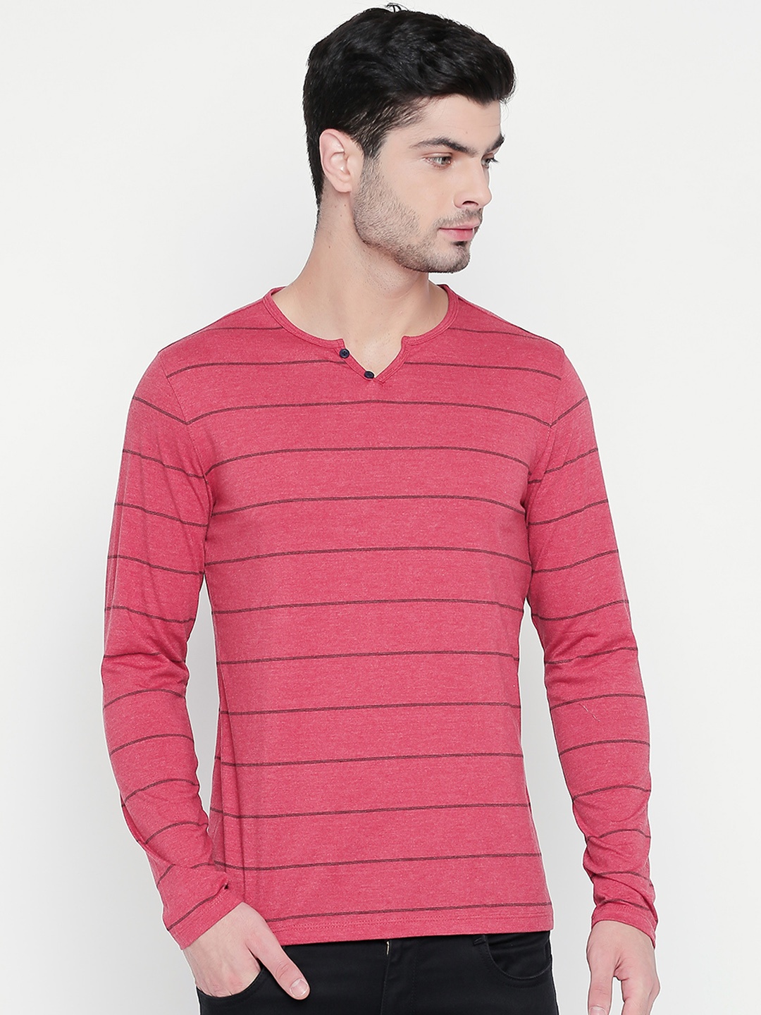 Urban Ranger by pantaloons Men Red Striped Round Neck T-shirt