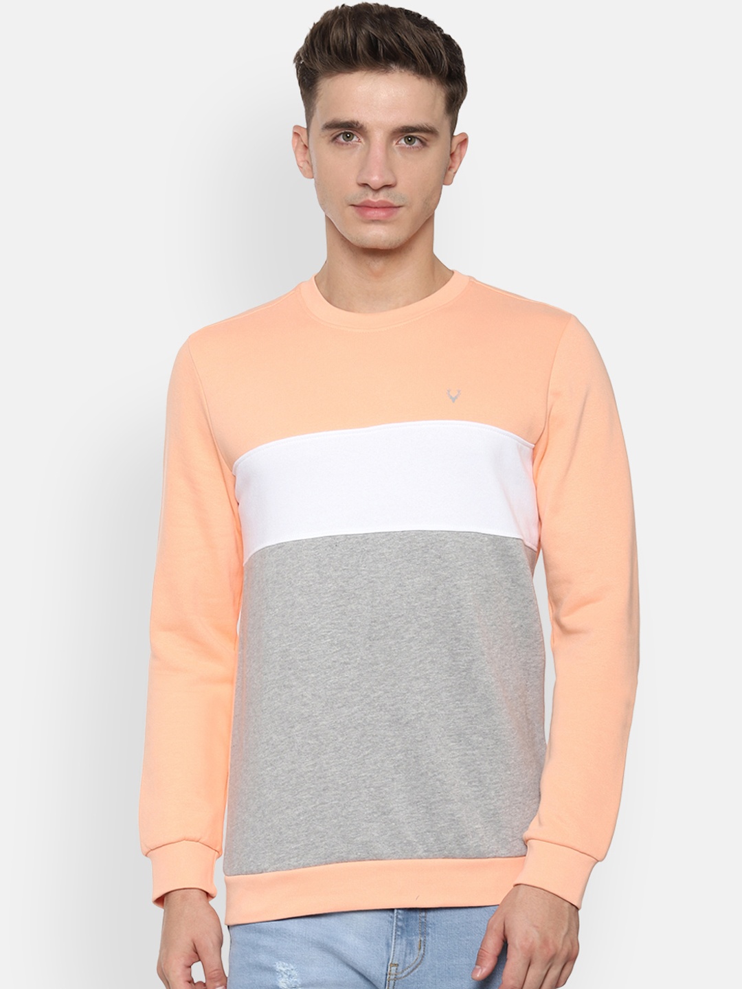 Allen Solly Men Orange & Grey Colourblocked Sweatshirt