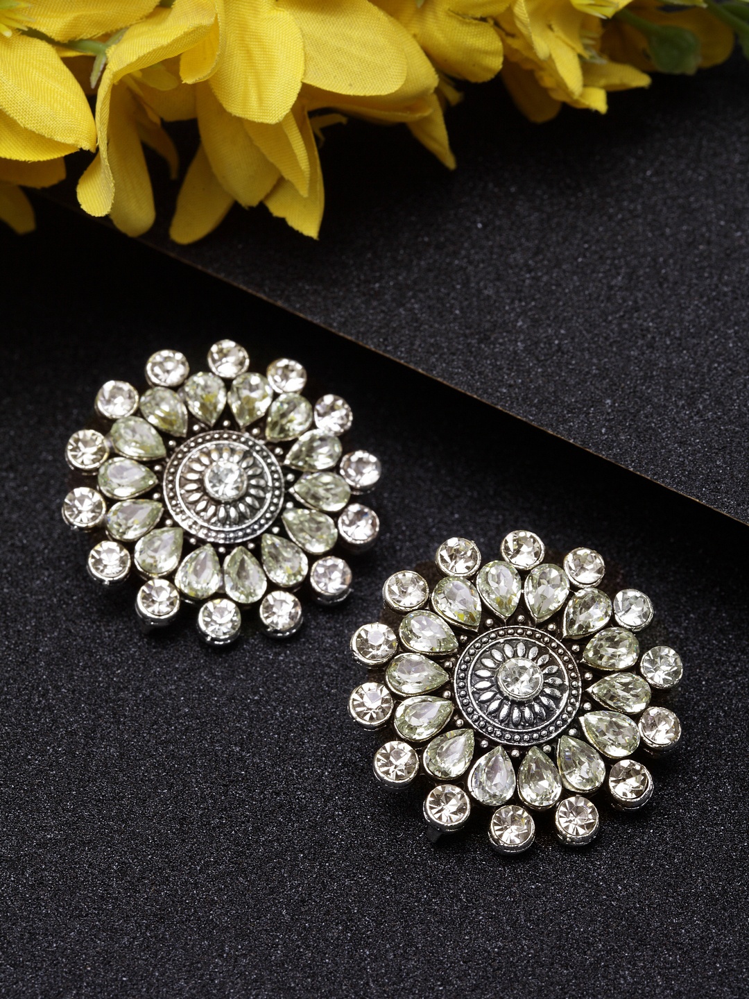 Moedbuille Silver-Plated Floral Cubic Zirconia Studded Handcrafted Studs
