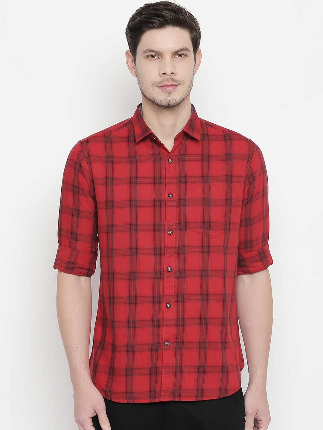 BYFORD by Pantaloons Men Red & Black Slim Fit Checked Casual Shirt