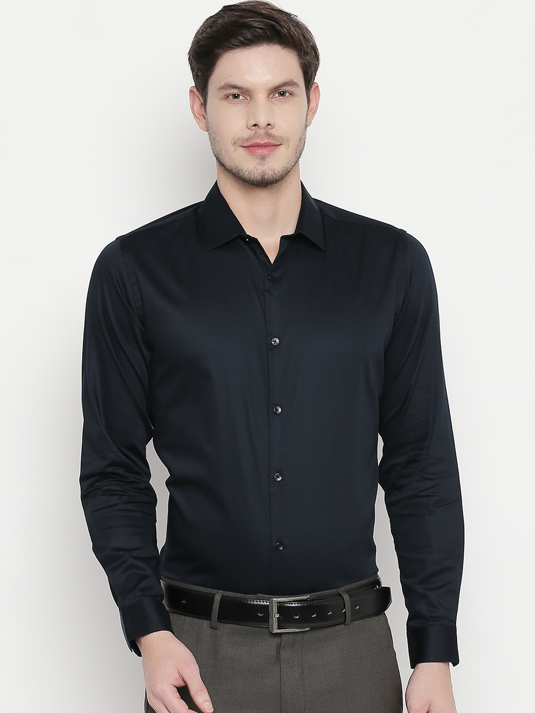RICHARD PARKER by Pantaloons Men Navy Blue Slim Fit Solid Party Shirt