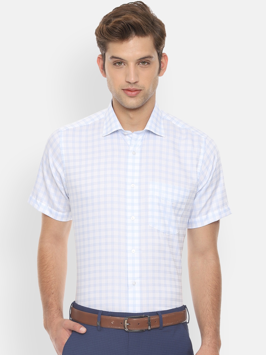 Van Heusen Regular Fit Checked Formal Shirt, White
