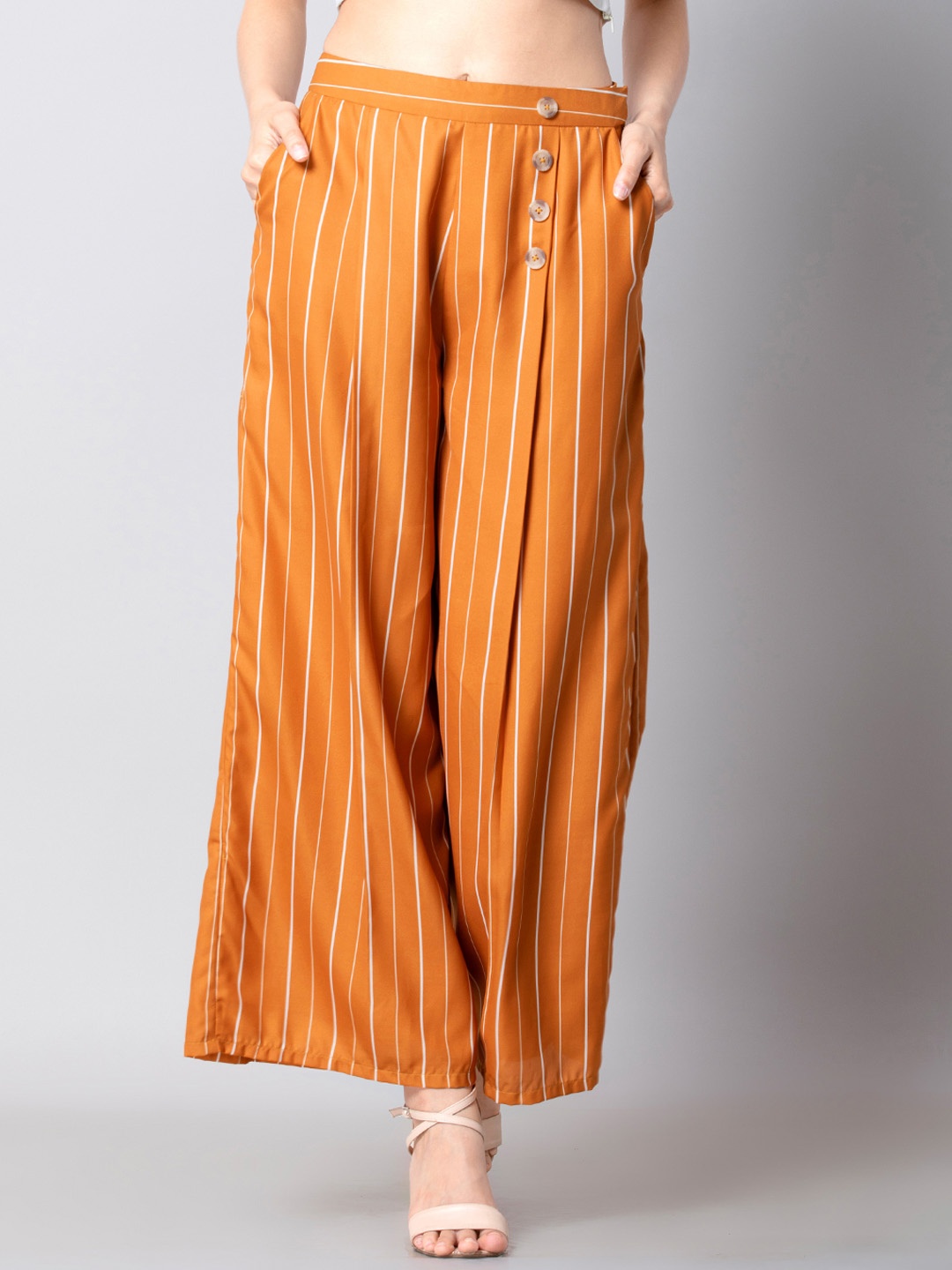 FabAlley Women Yellow Loose Fit Striped Parallel Trousers
