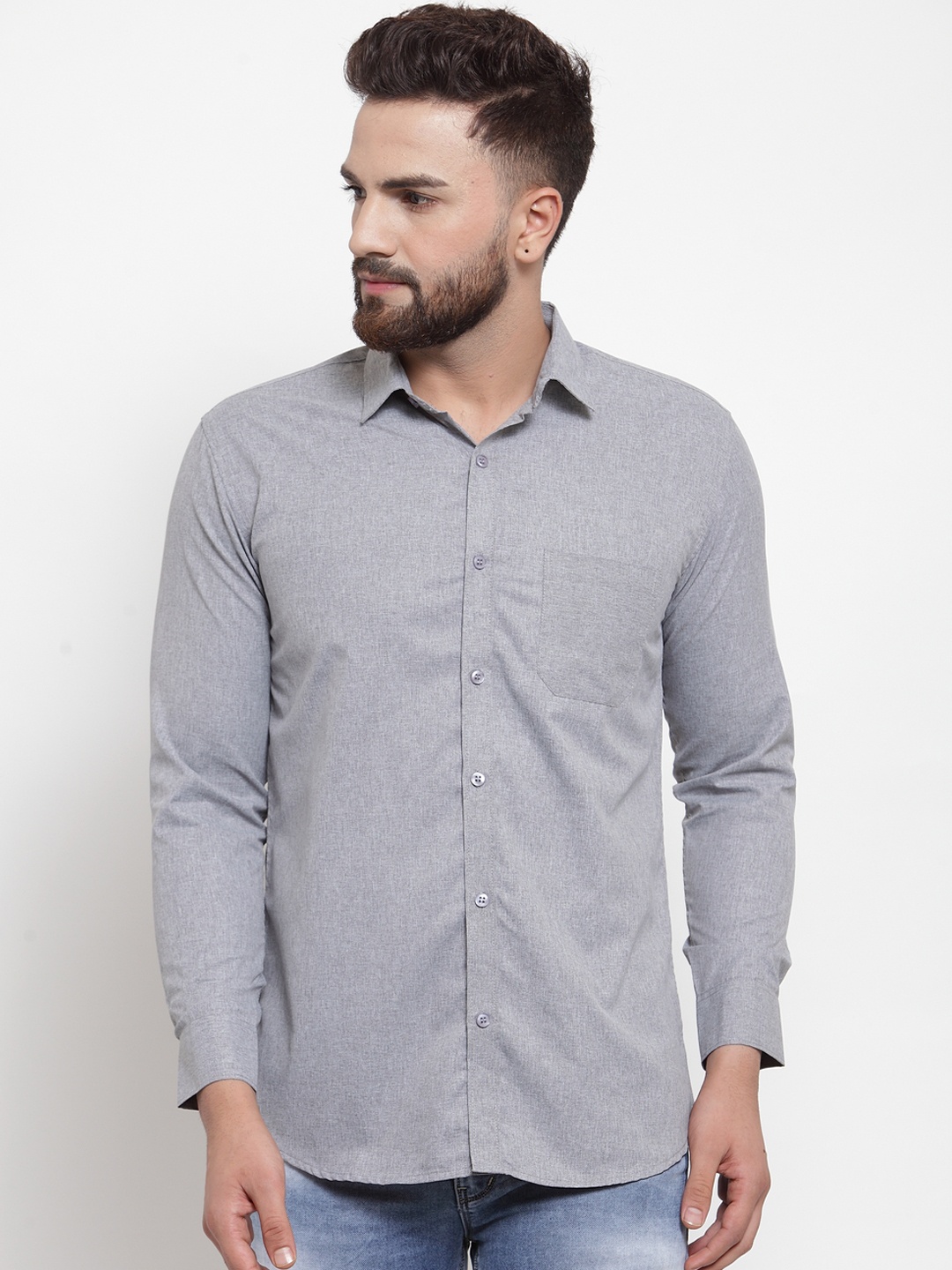 JAINISH Men Grey Classic Slim Fit Solid Casual Shirt