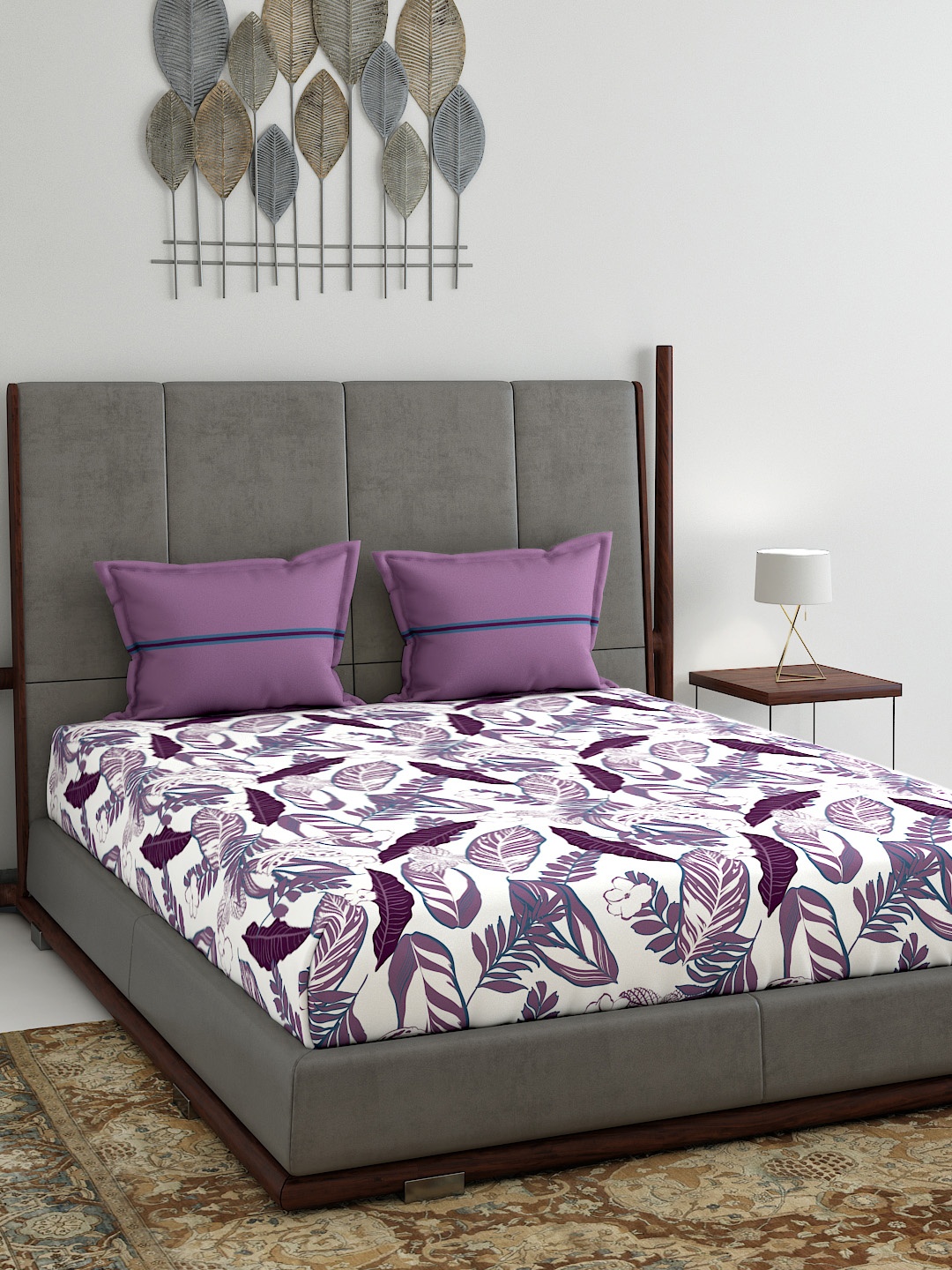 MYTRIDENT White Floral 120 TC Cotton 1 Bedsheet with 2 Pillow Covers