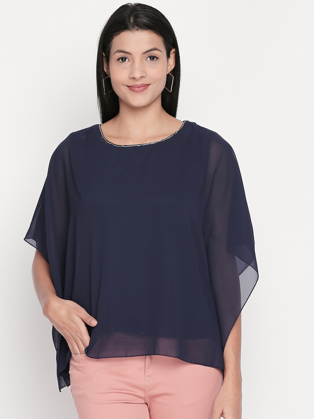 Forever Glam by Pantaloons Women Navy Blue Solid Kaftan Top
