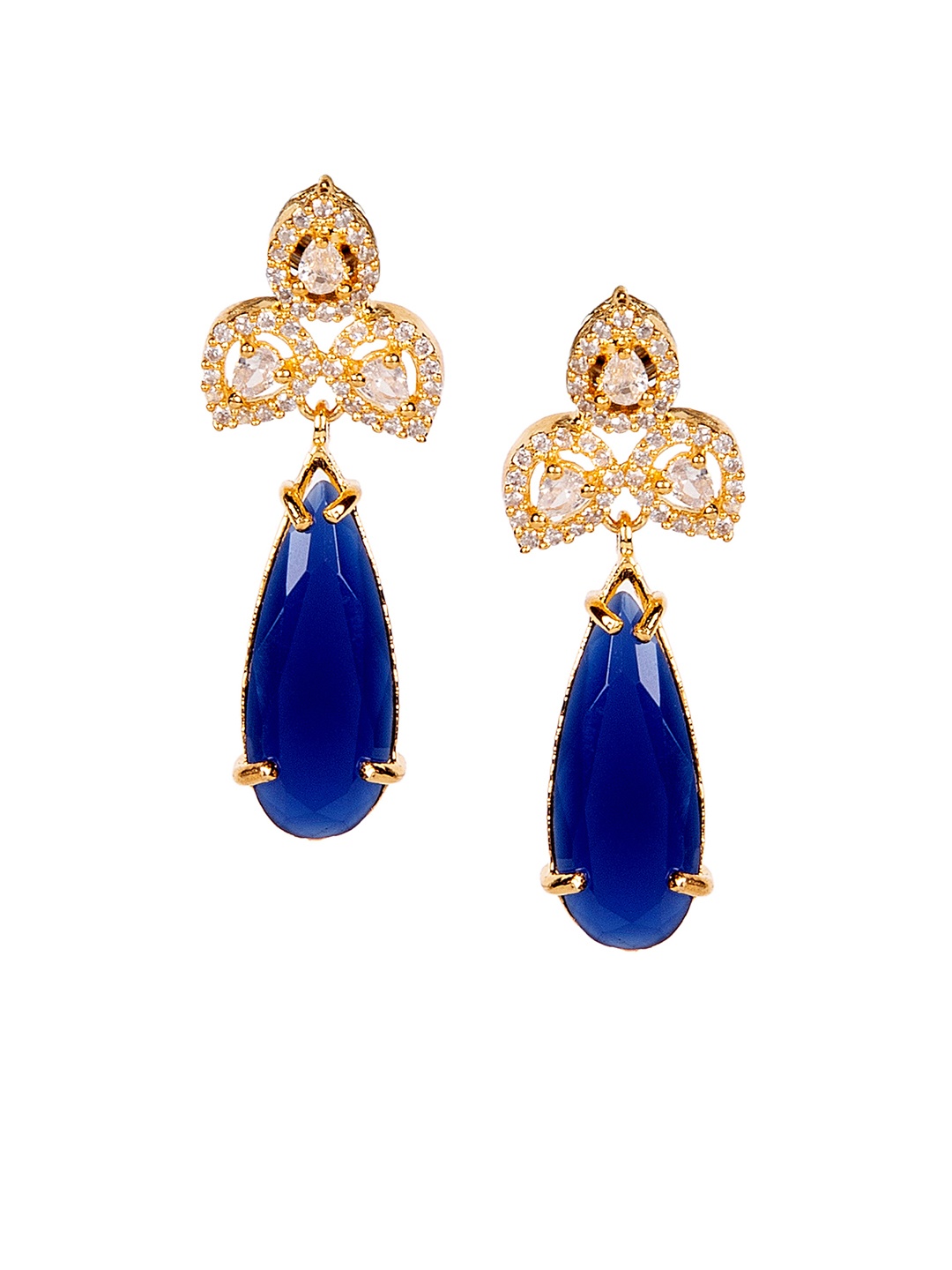 ANIKAS CREATION Gold-Plated & Navy Blue American Diamond Teardrop Shaped Drop Earrings
ANIKAS CREATION Gold-Plated & Navy Blue American Diamond Teardrop Shaped Drop Earrings