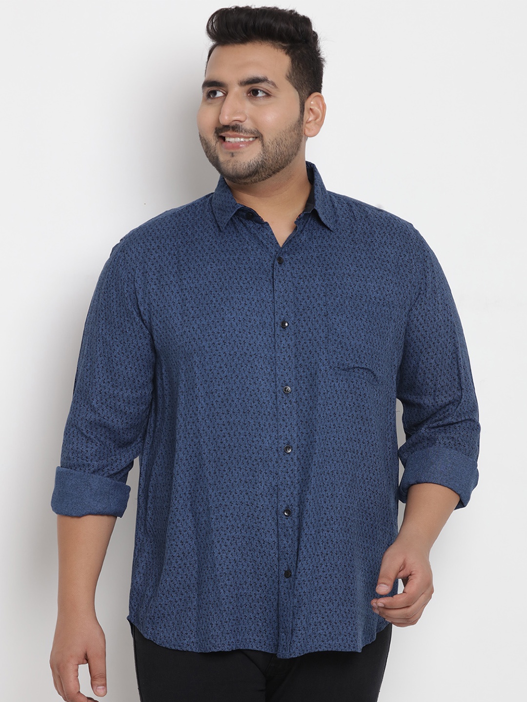 John Pride Plus Size Men Blue Comfort Regular Fit Printed Casual Shirt
