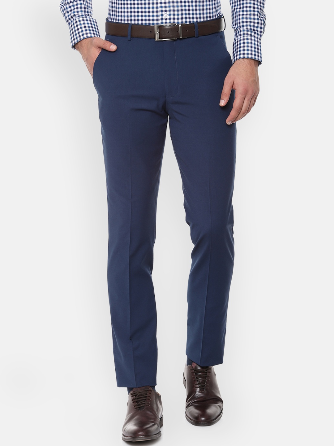 Louis Philippe Men Navy Blue Slim Fit Solid Formal Trousers