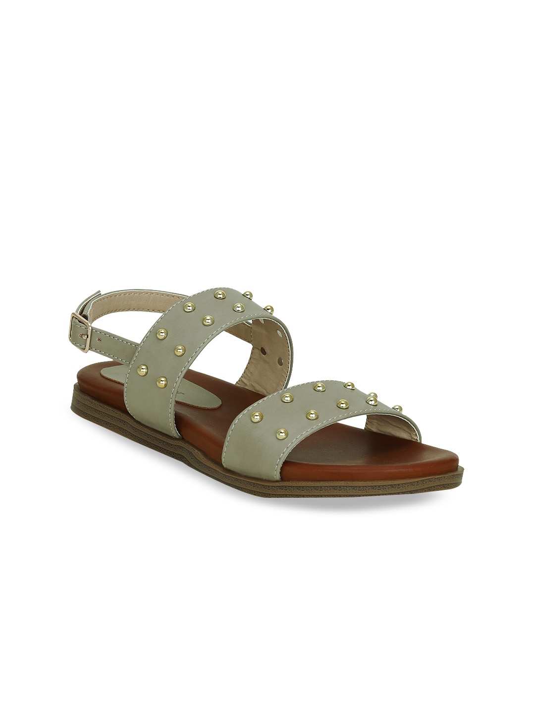 Get Glamr Women Khaki Embellished Open Toe Flats