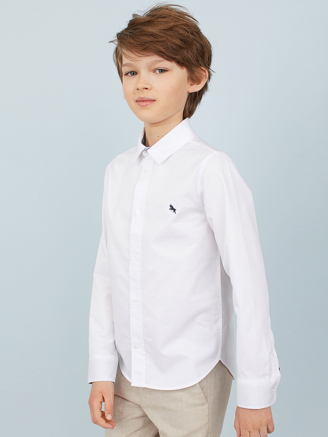 H&M Boys White Solid Cotton shirt
