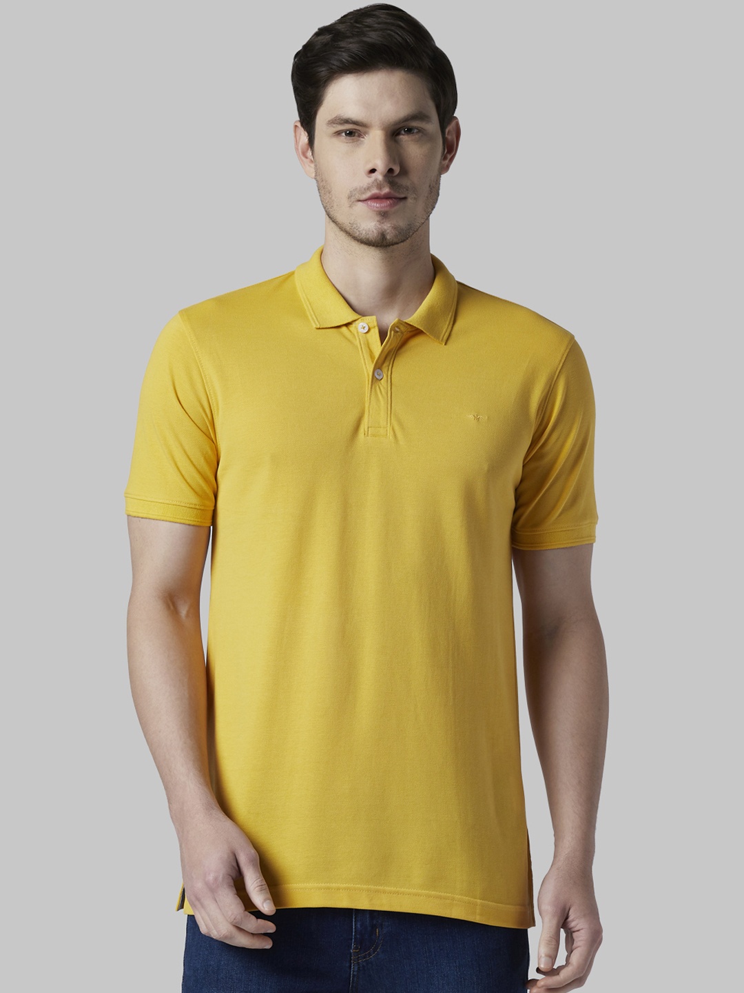 Park Avenue Men Yellow Solid Polo Collar T-shirt