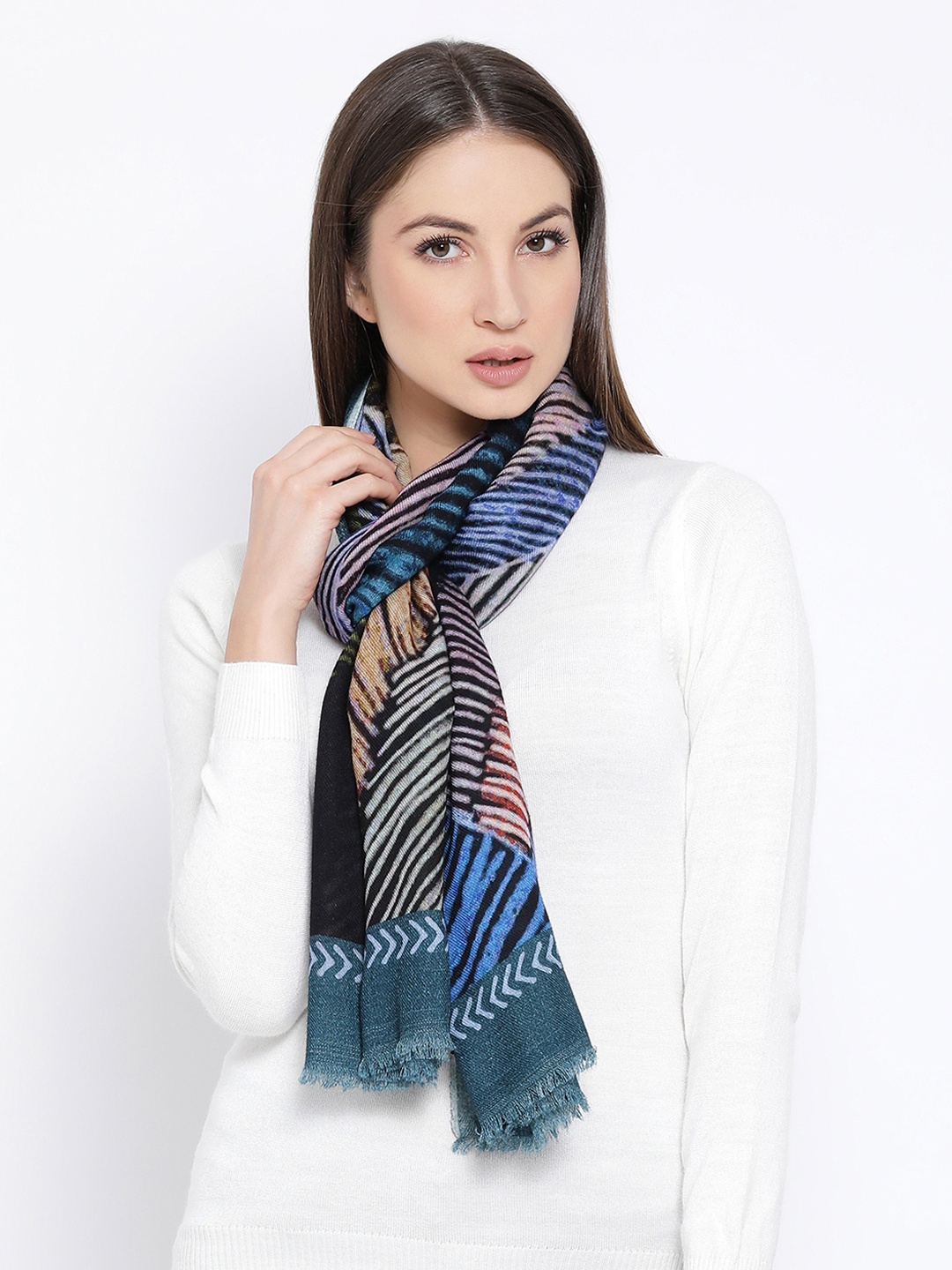 SHINGORA Women Blue & Black Woven Design Stole