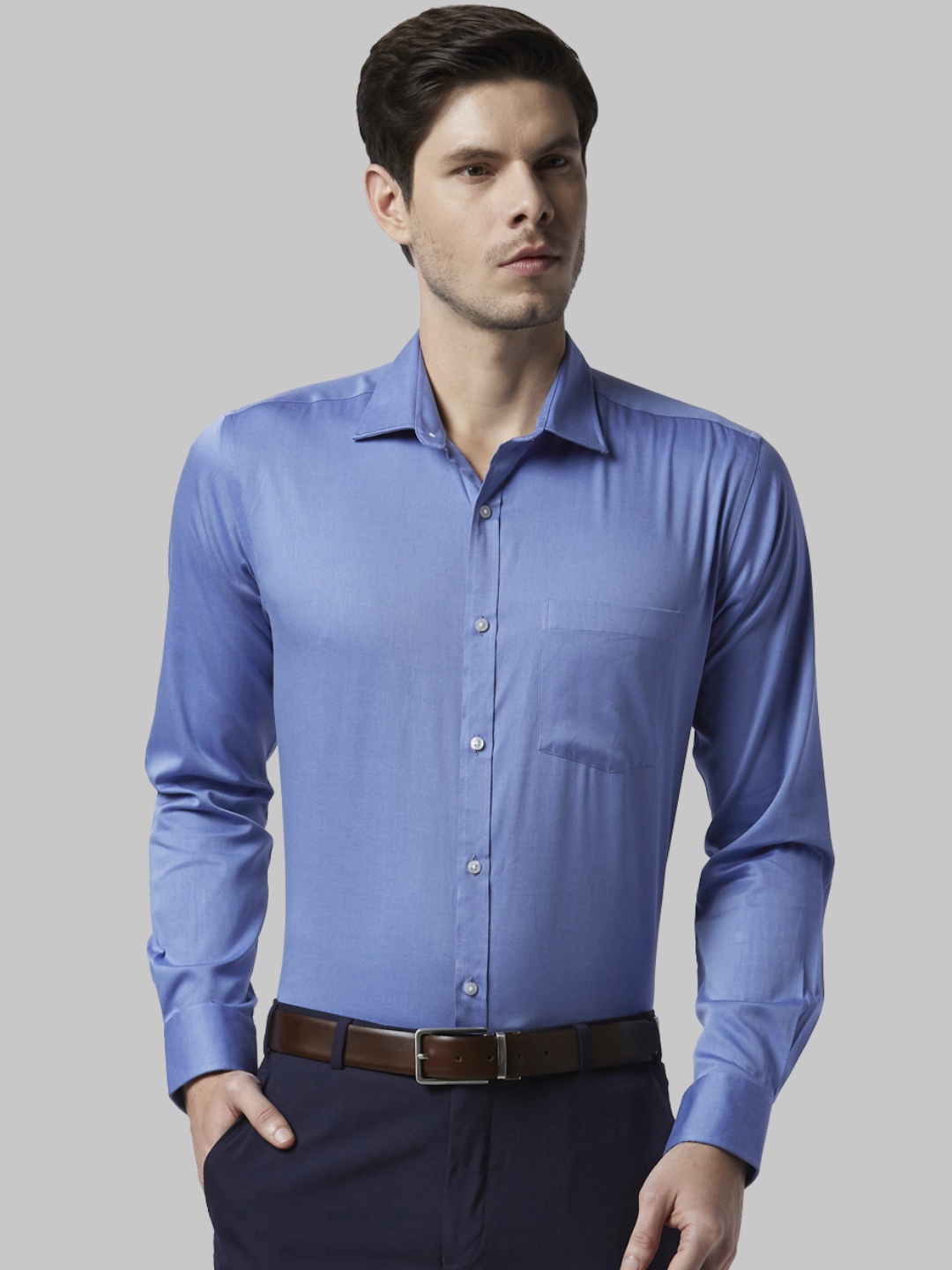 Park Avenue Men Blue Regular Fit Solid Formal Shirt