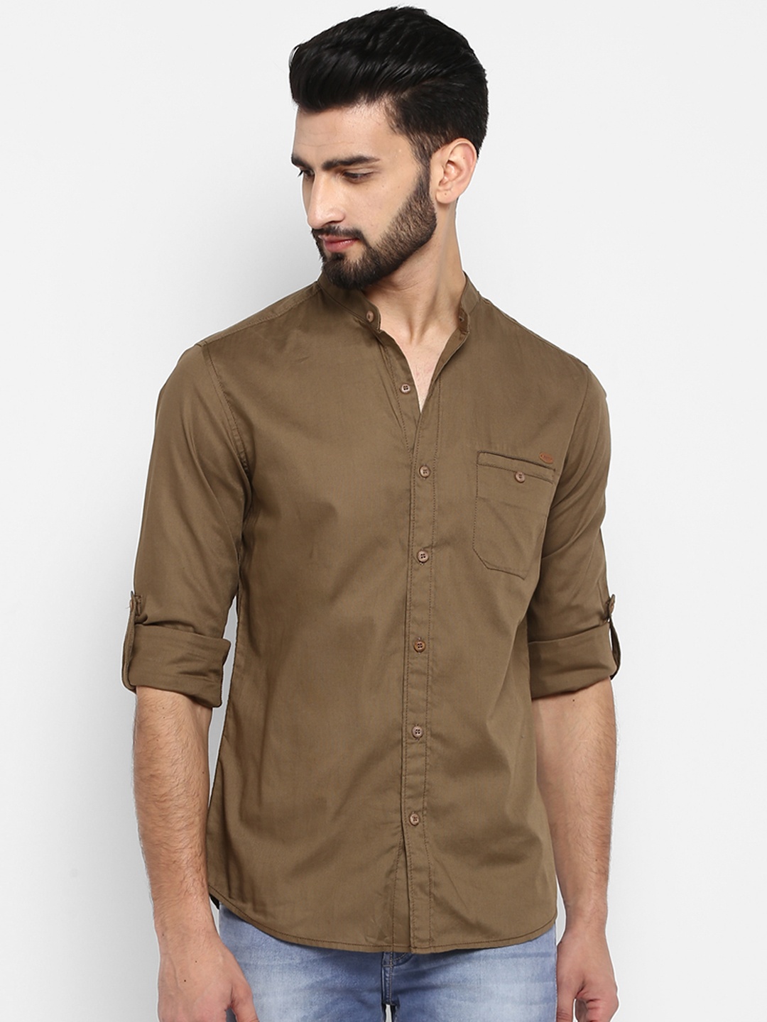 Mufti Men Brown Slim Fit Solid Casual Shirt