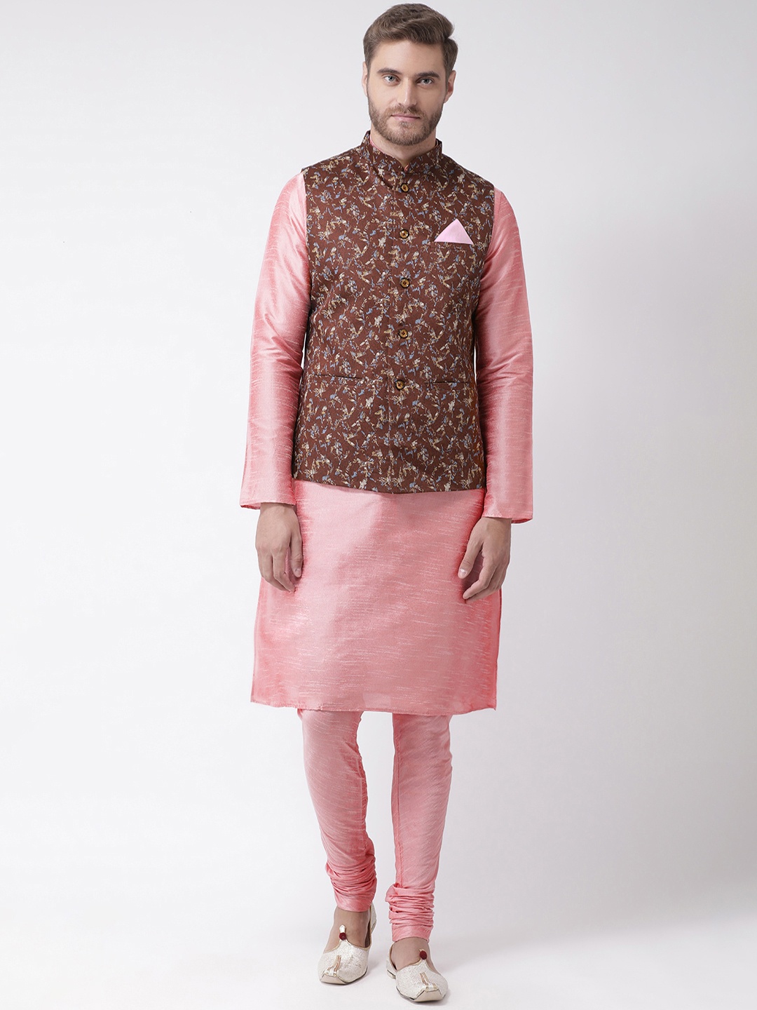 DEYANN Men Brown & Pink Printed Kurta Set