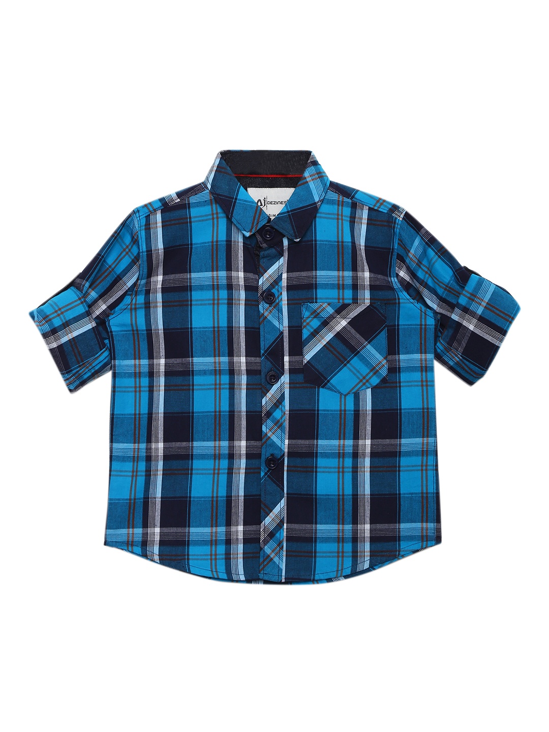 Aj DEZInES Boys Blue & Black Regular Fit Checked Casual Shirt