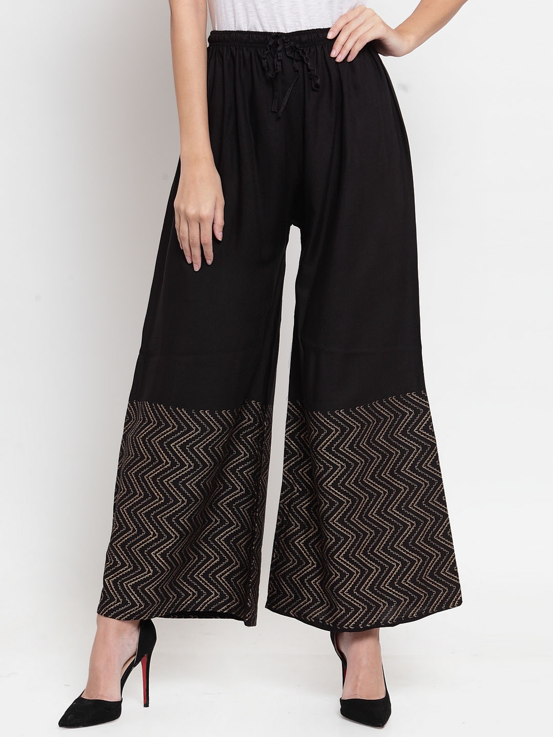 Clora Creation Women Black Printed Wide Leg Palazzos