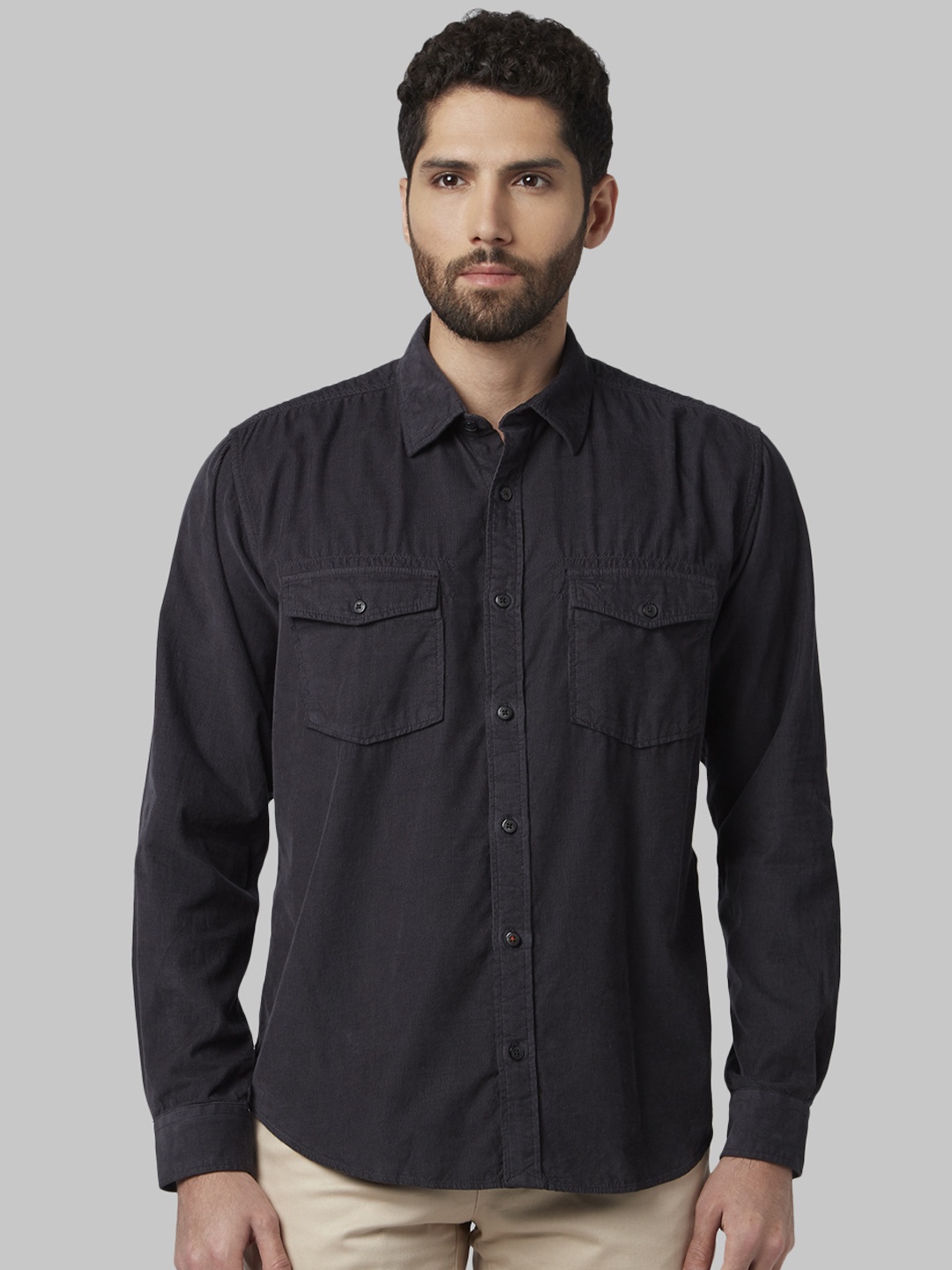 Park Avenue Men Black Regular Fit Solid Casual Shirt