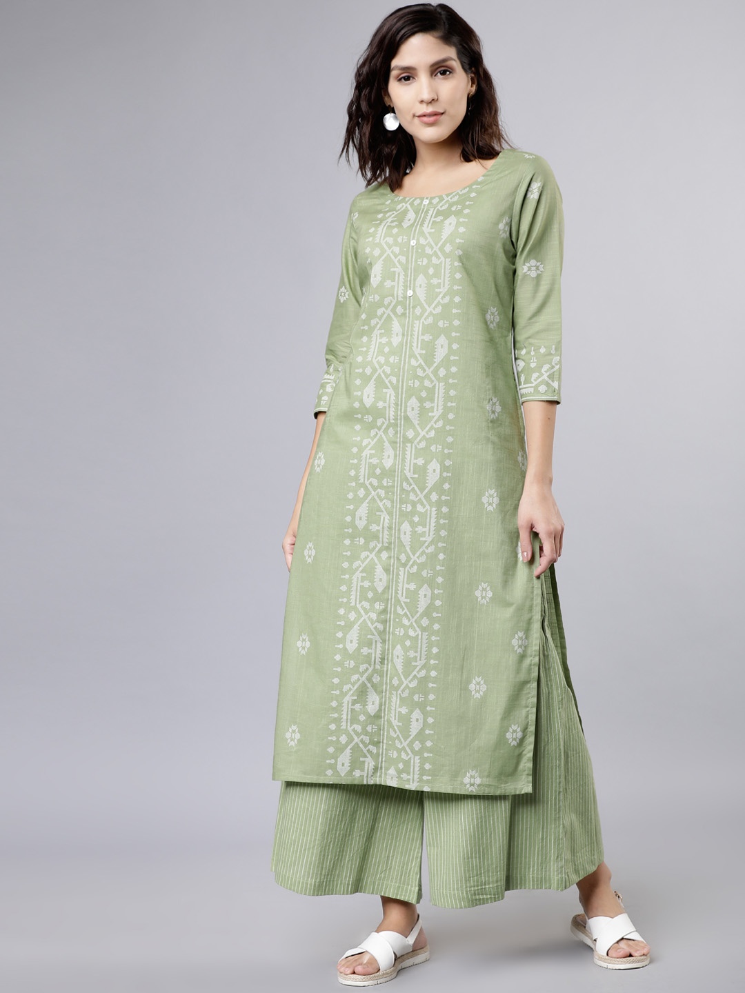 Vishudh Women Green Printed Kurta with Palazzos