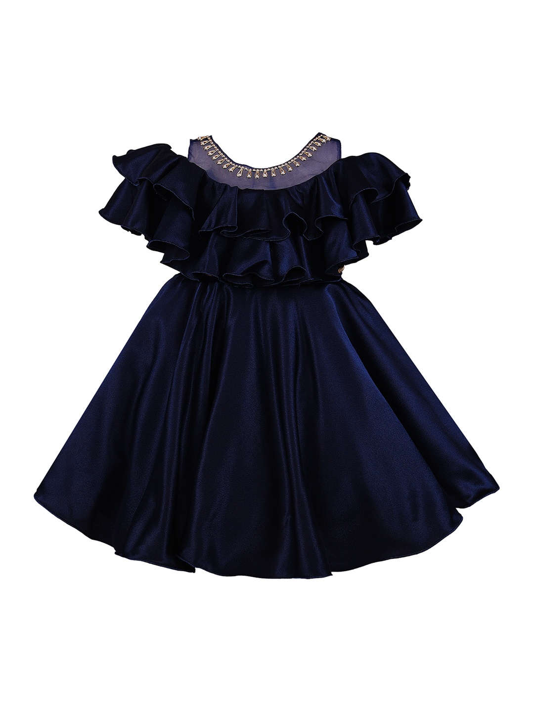 Wish Karo Girls Navy Blue Fit and Flare Dress