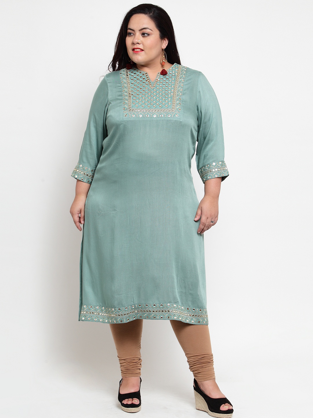 plusS Women Blue Yoke Design Straight Kurta