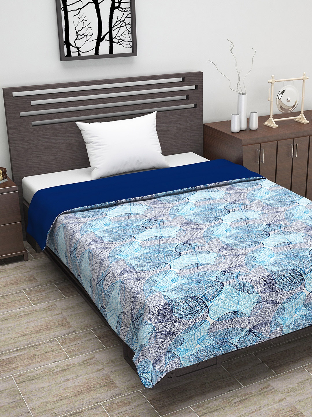 Divine Casa Blue Floral AC Room 110 GSM Single Bed Dohar