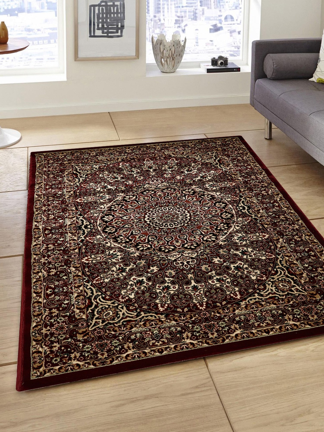 PRESTO Red & Beige Printed Anti-Skid Carpet