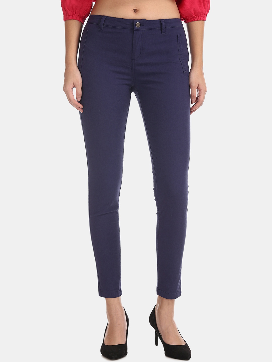 Cherokee Women Blue Regular Fit Solid Regular Trousers