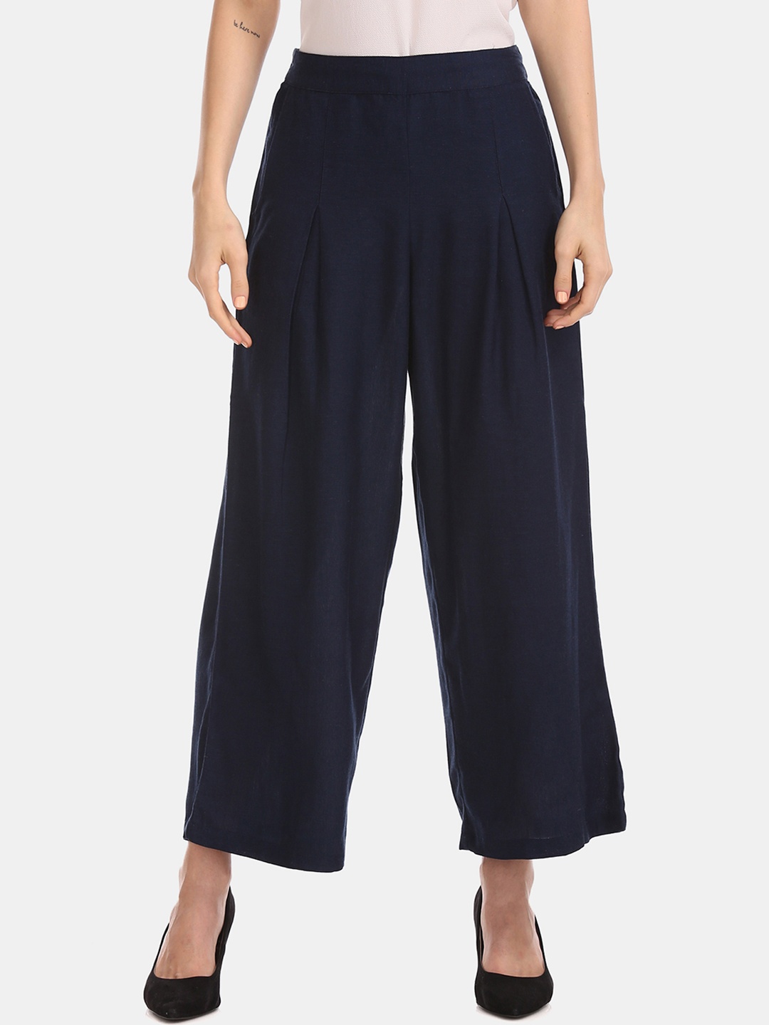 Bronz Women Blue Regular Fit Solid Parallel Trousers