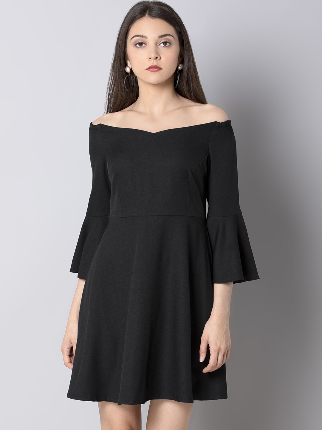 FabAlley Women Black Solid Fit and Flare Dress