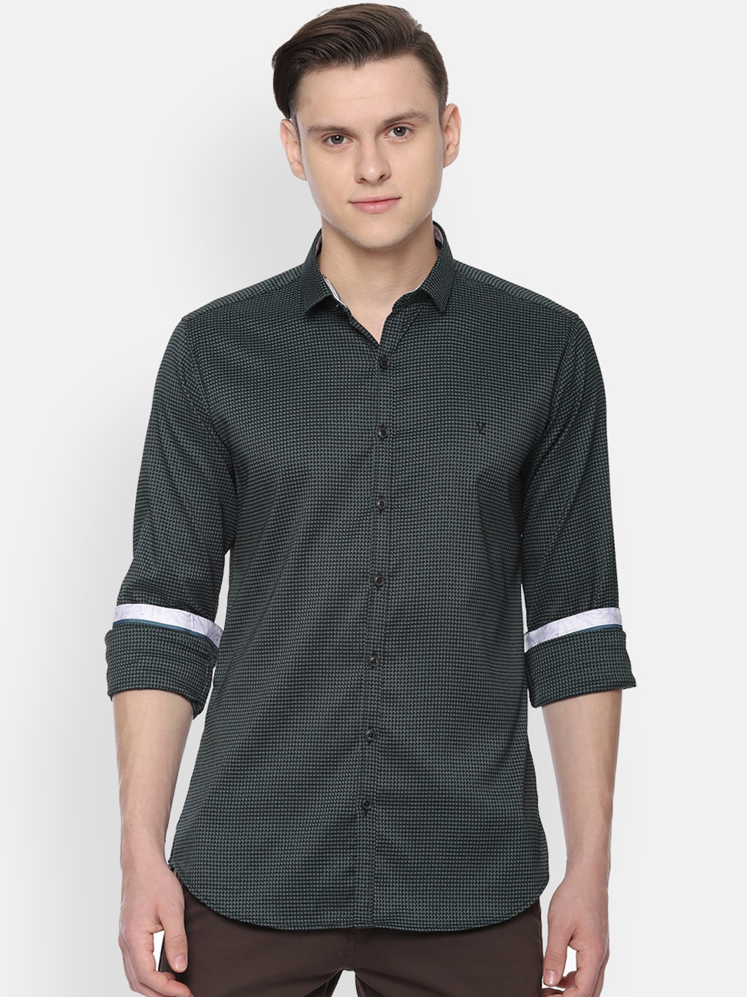 V Dot Men Green Skinny Fit Checked Casual Shirt