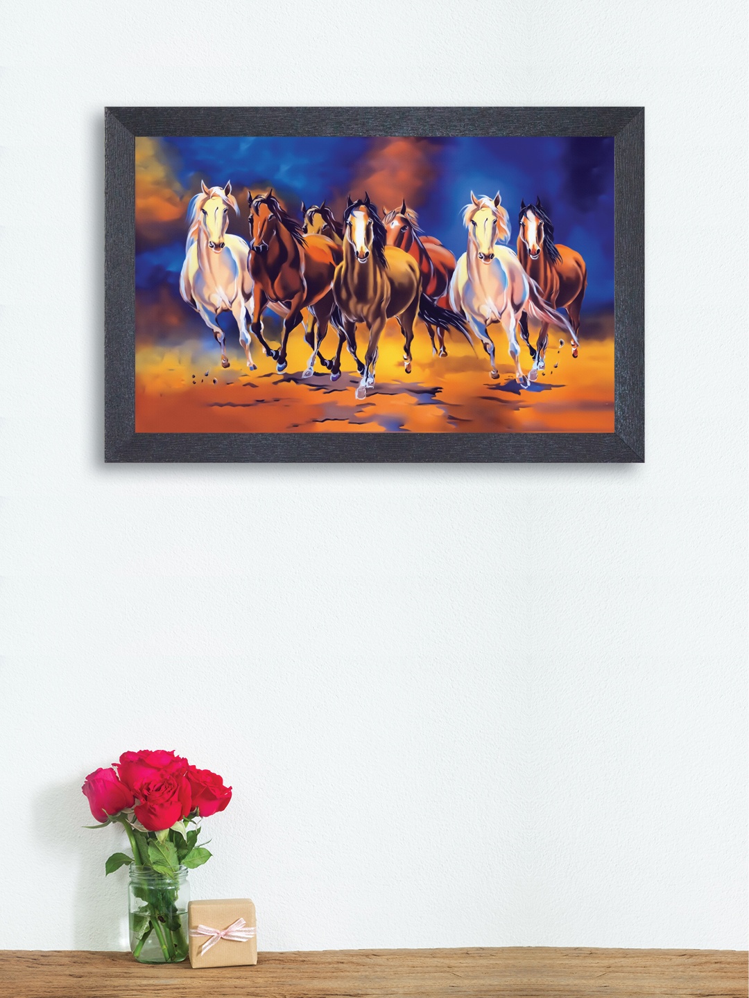 nest ART Multicoloured Synthetic Wood Running Horses Wall Art, Multi