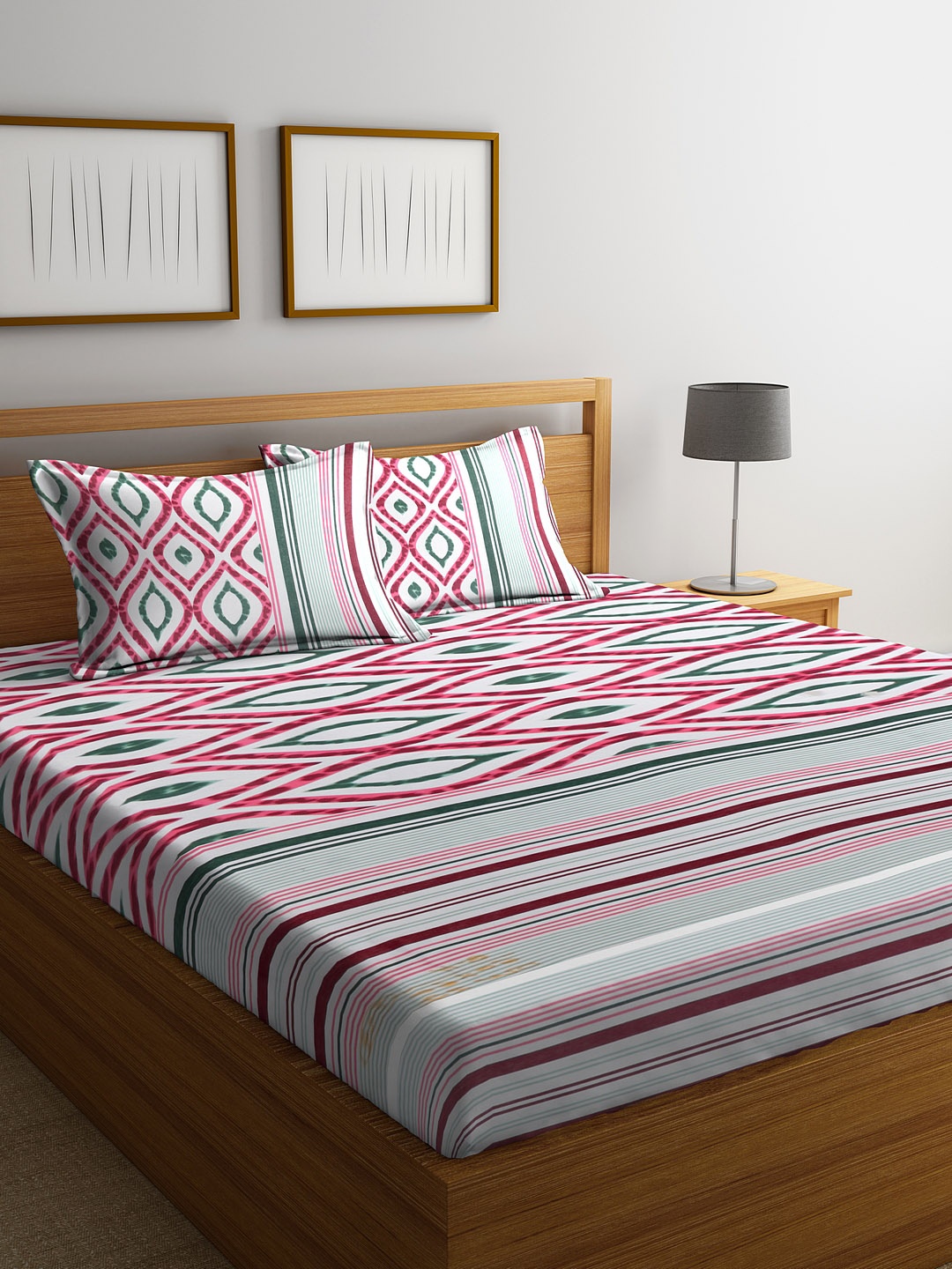 Cortina White & Pink Ethnic Motifs 144 TC Cotton 1 Queen Bedsheet with 2 Pillow Covers
Cortina White & Pink Ethnic Motifs 144 TC Cotton 1 Queen Bedsheet with 2 Pillow Covers