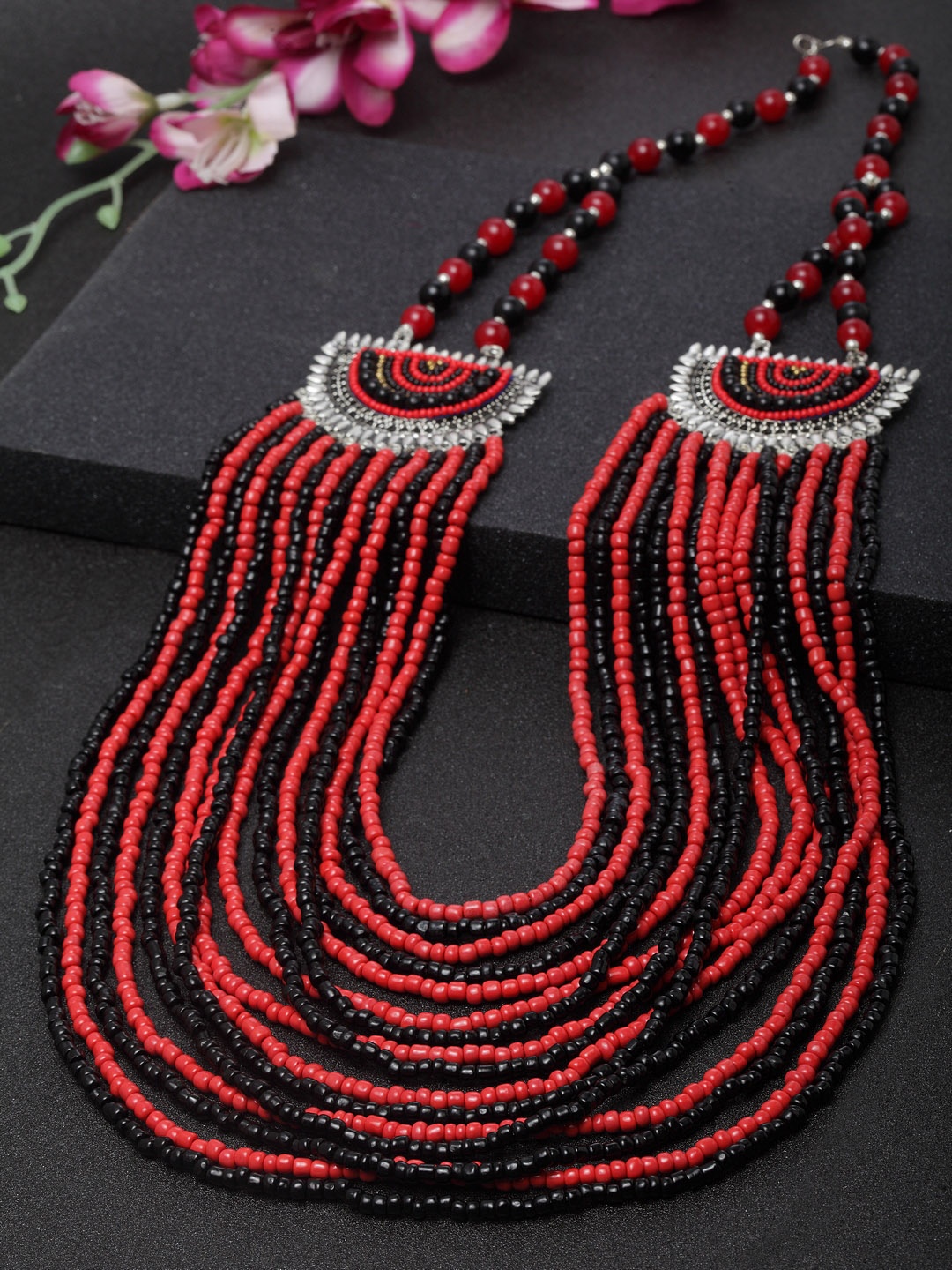 Moedbuille Silver-Plated Red & Black Handcrafted Afghan Layered Tribal Necklace
Moedbuille Silver-Plated Red & Black Handcrafted Afghan Layered Tribal Necklace
