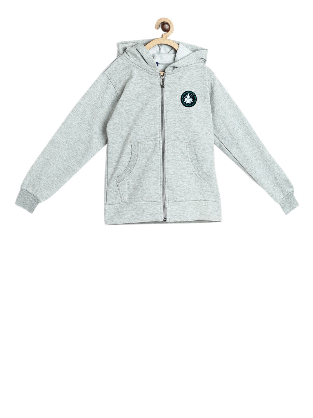 SWEET ANGEL Girls Grey Solid Hooded Sweatshirt