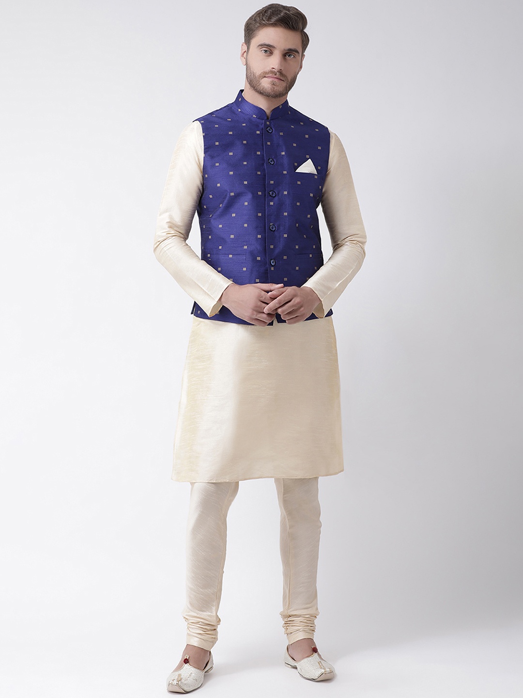DEYANN Men Cream-Coloured Solid Kurta Set
