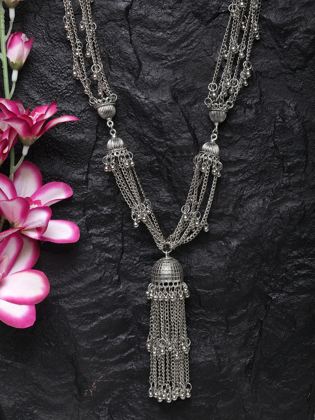 Moedbuille Silver-Plated Oxidised Tasselled Afghan Design Necklace
Moedbuille Silver-Plated Oxidised Tasselled Afghan Design Necklace