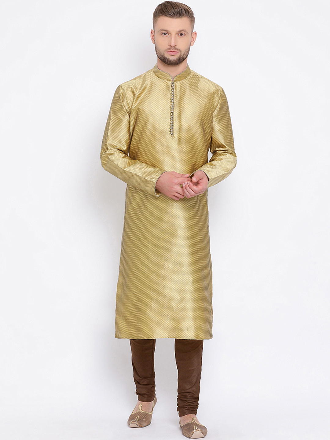 Sanwara Men Mustard Yellow & Brown Self Design Dupion Silk Handloom Kurta with Churidar
Sanwara Men Mustard Yellow & Brown Self Design Dupion Silk Handloom Kurta with Churidar