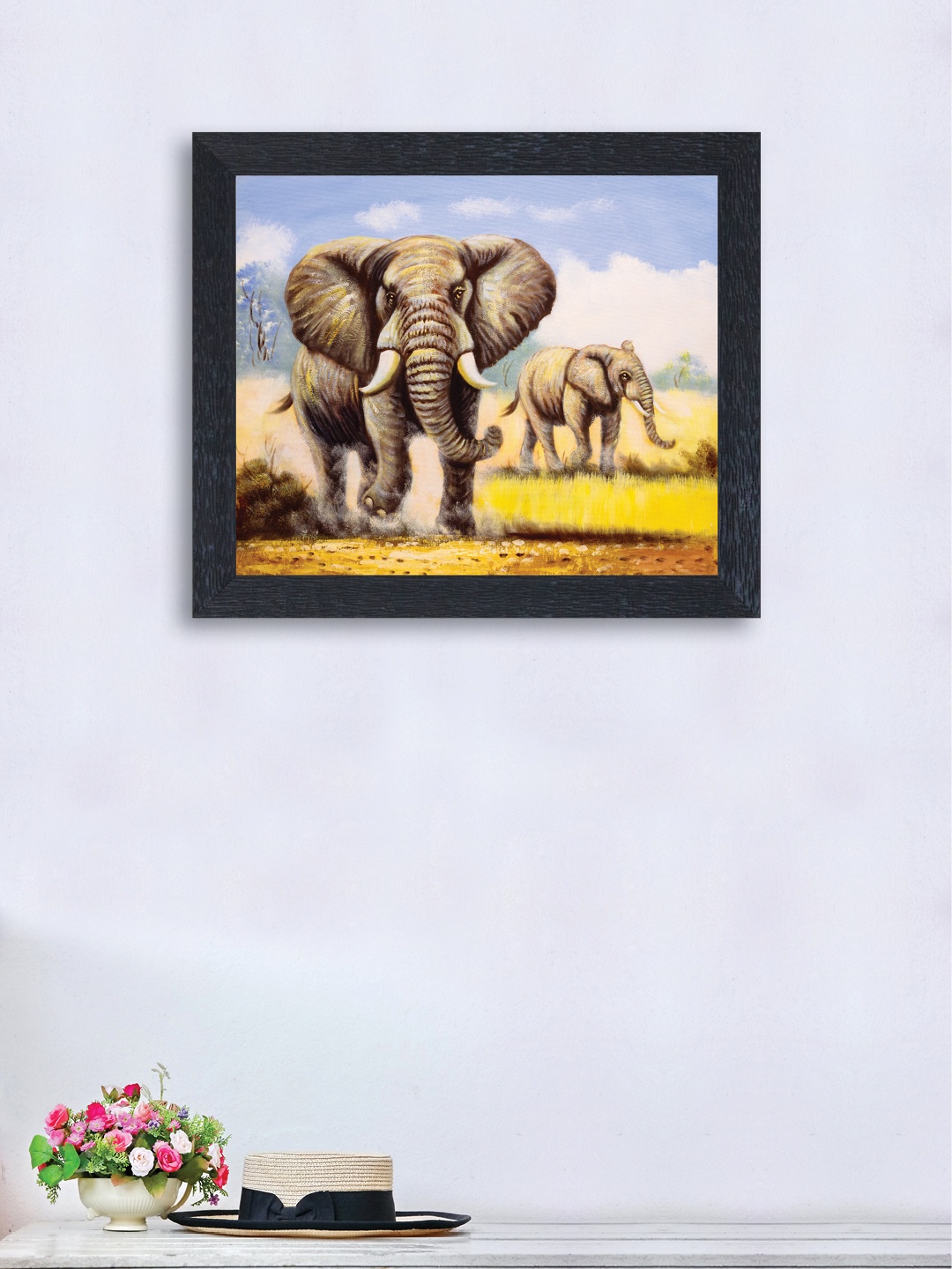 nest ART Multicoloured Synthetic Wood Elephants Wall Art, Multi