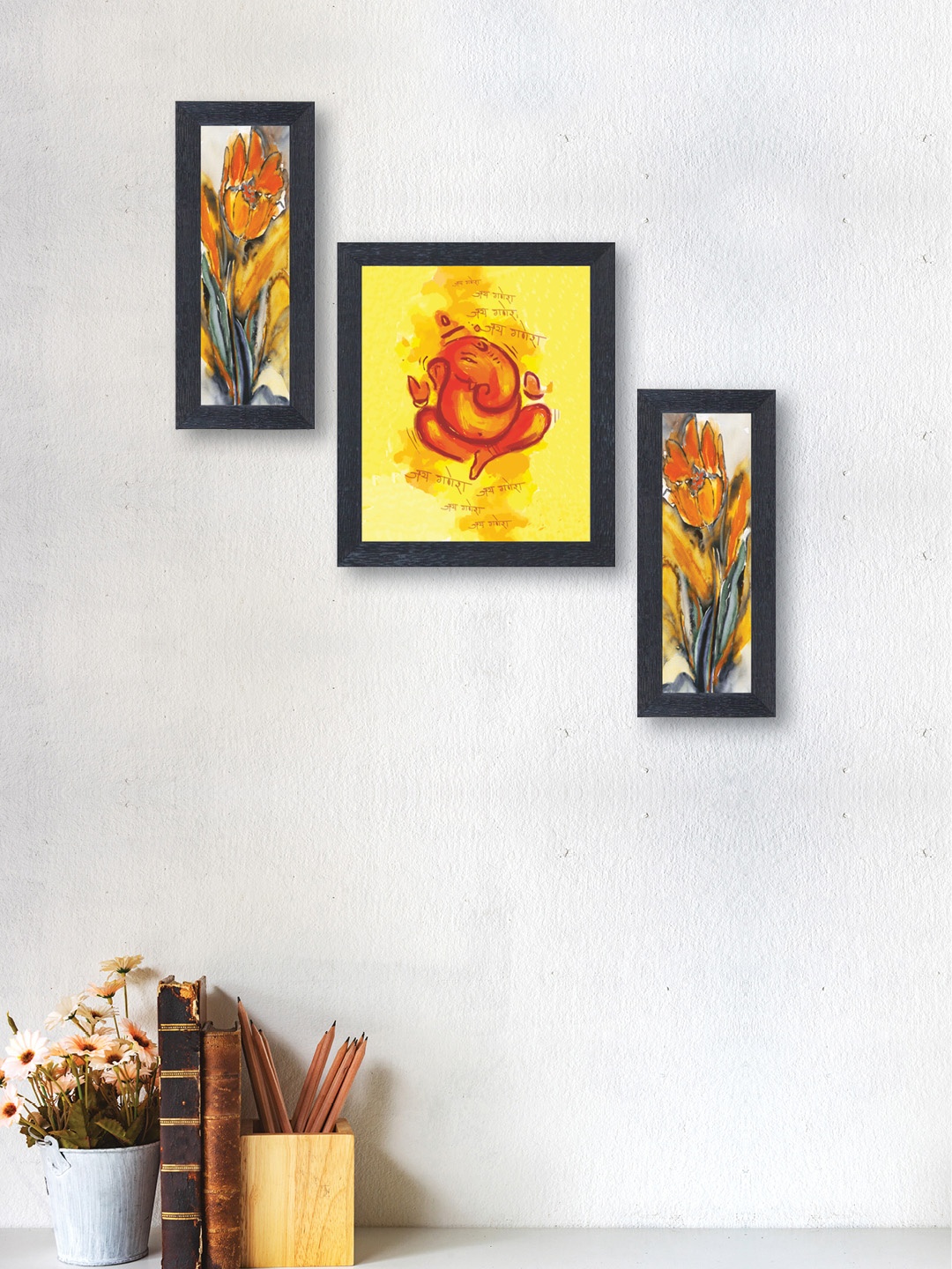 nest ART Set of 3 Multicoloured Lord Ganesha Wall Art, Multi