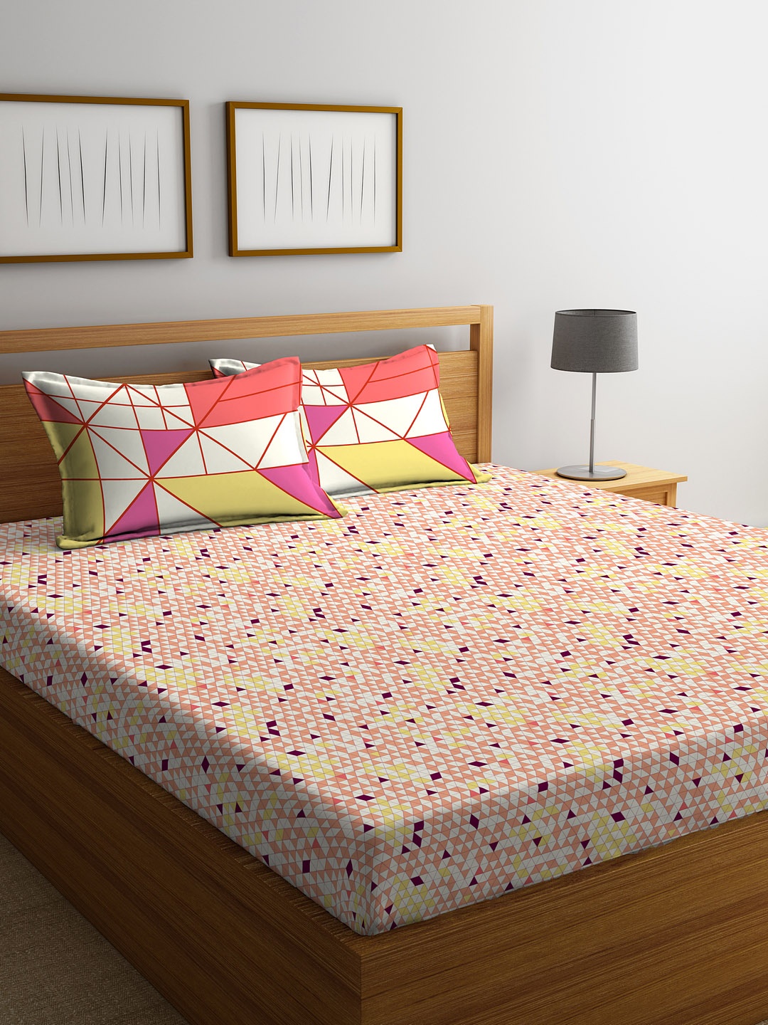 STELLAR HOME Pink & Off-White Abstract 120 TC Cotton 1 Queen Bedsheet with 2 Pillow Covers
STELLAR HOME Pink & Off-White Abstract 120 TC Cotton 1 Queen Bedsheet with 2 Pillow Covers