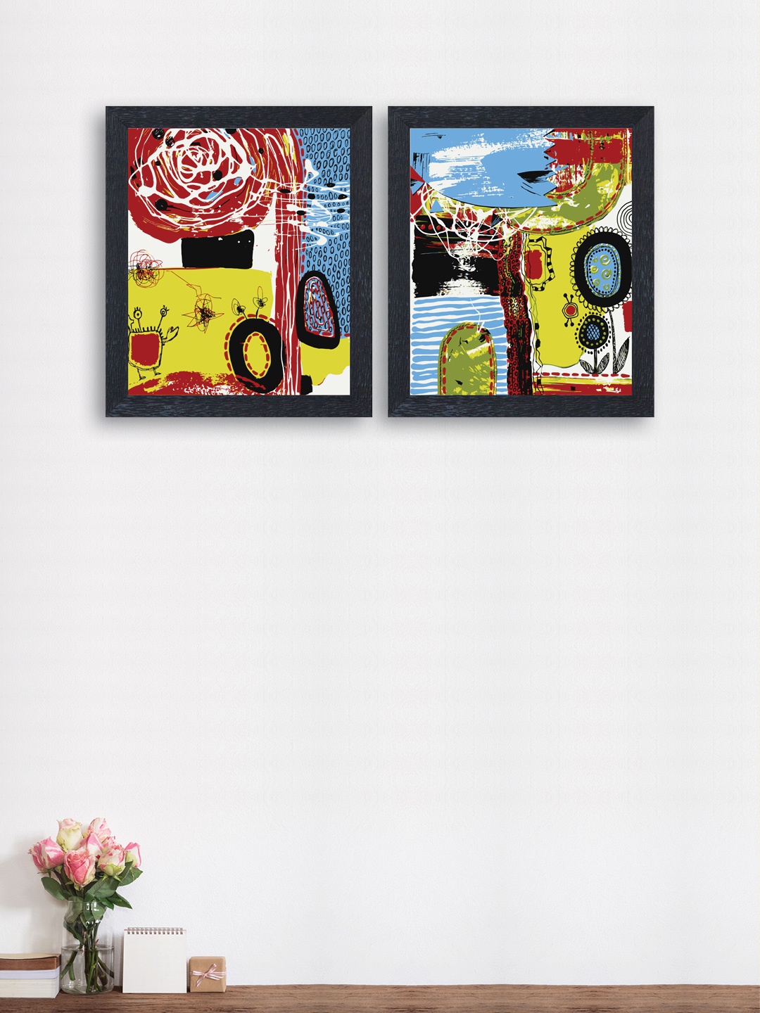 nest ART Set of 2 Multicoloured Synthetic Wood Abstract Wall Art, Multi