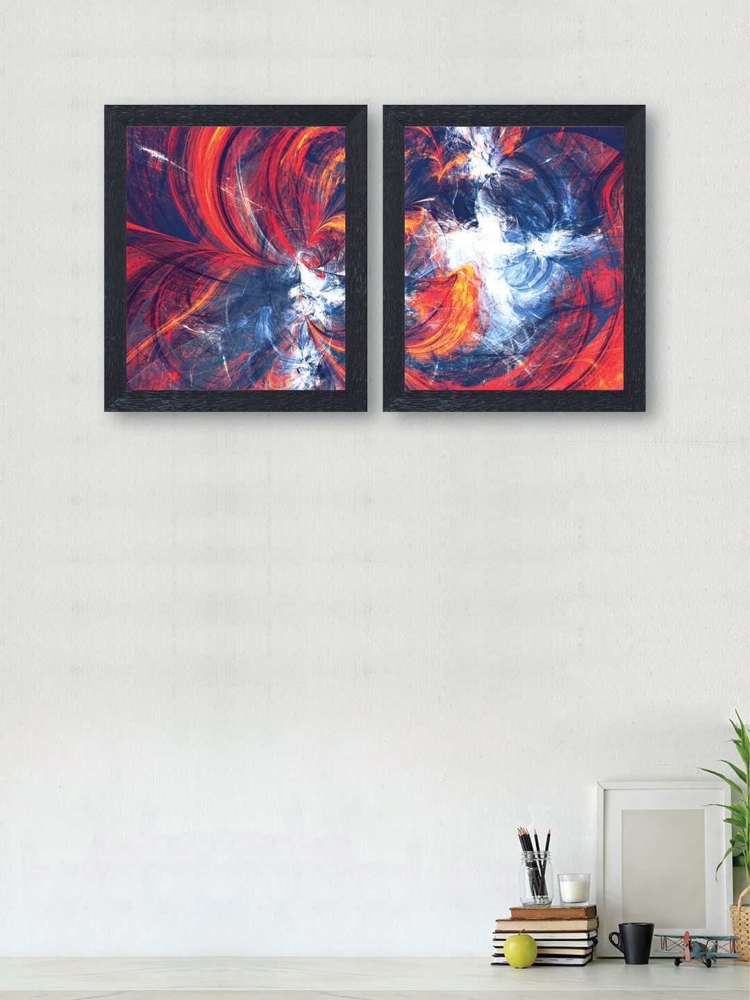 nest ART Set of 2 Multicoloured Synthetic Wood Abstract Wall Art, Multi