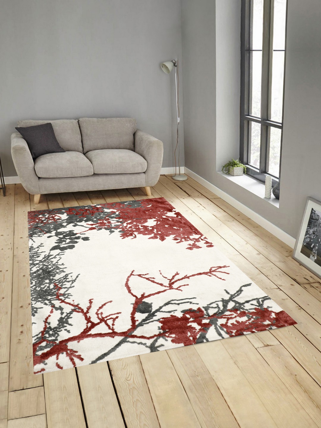 PRESTO White & Red Printed Anti-Skid Shaggy Carpet