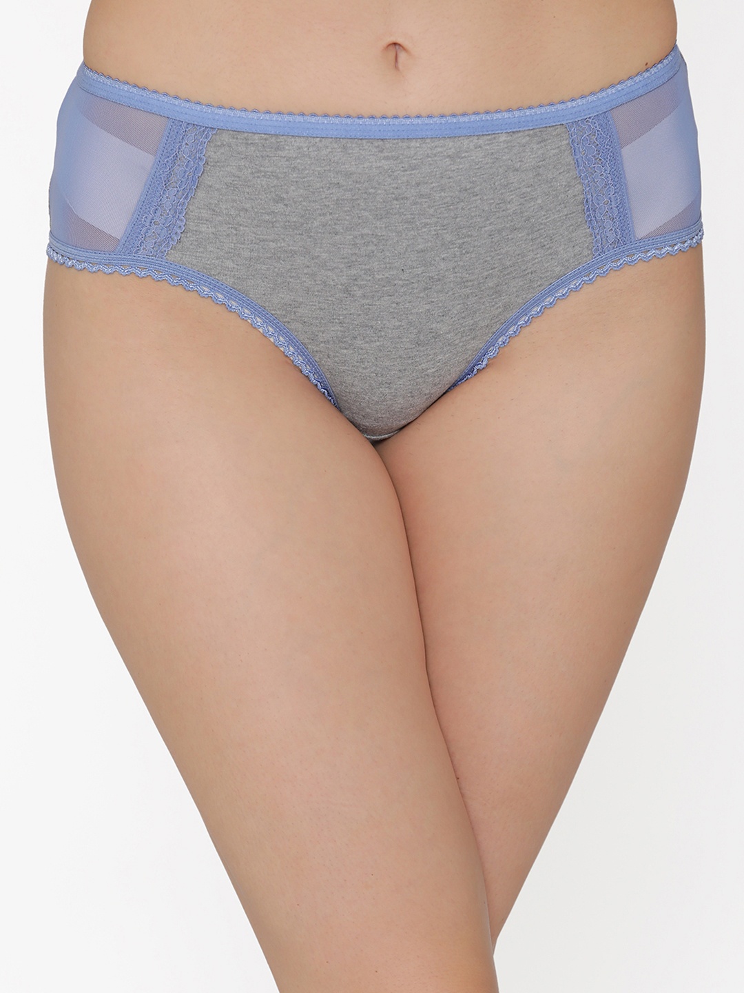 Clovia Women Grey Solid Mid Rise Lace Hipster Briefs PN3306P05S